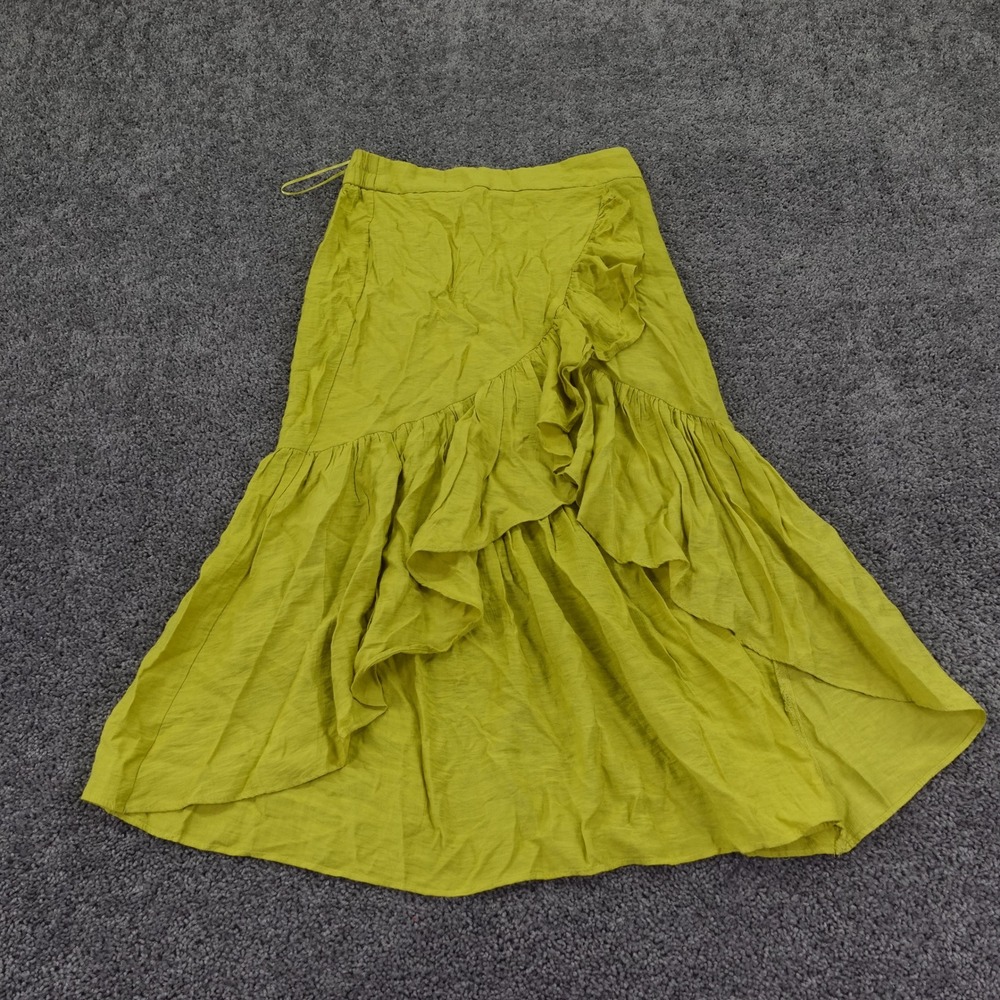 Sunburst Kiss Ruffle High Low Skirt Womens Large Green Elastic Waist Boho Casual